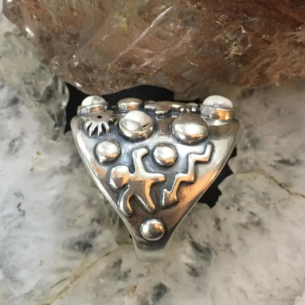 Jody Naranjo Vintage Sterling Silver Howlite & Symbols Decorated Ring For Women - Picture 6 of 10